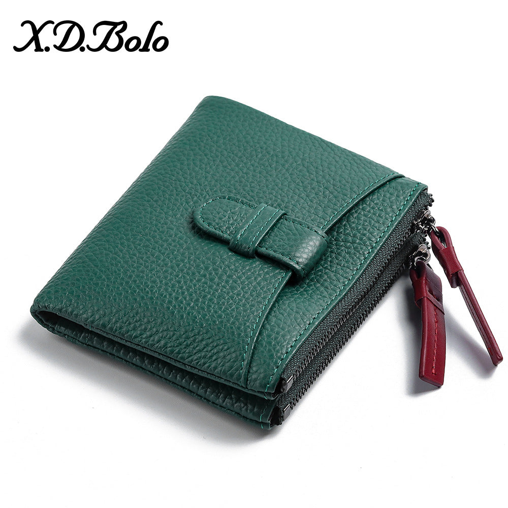 Women's Fashion Short Zip Cowhide Korean Style Ladies Wallets