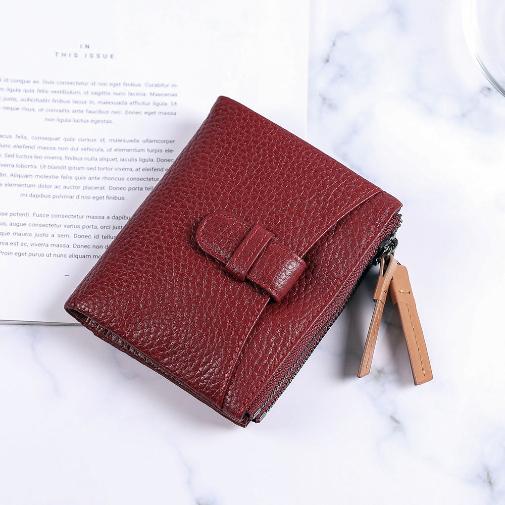 Women's Fashion Short Zip Cowhide Korean Style Ladies Wallets