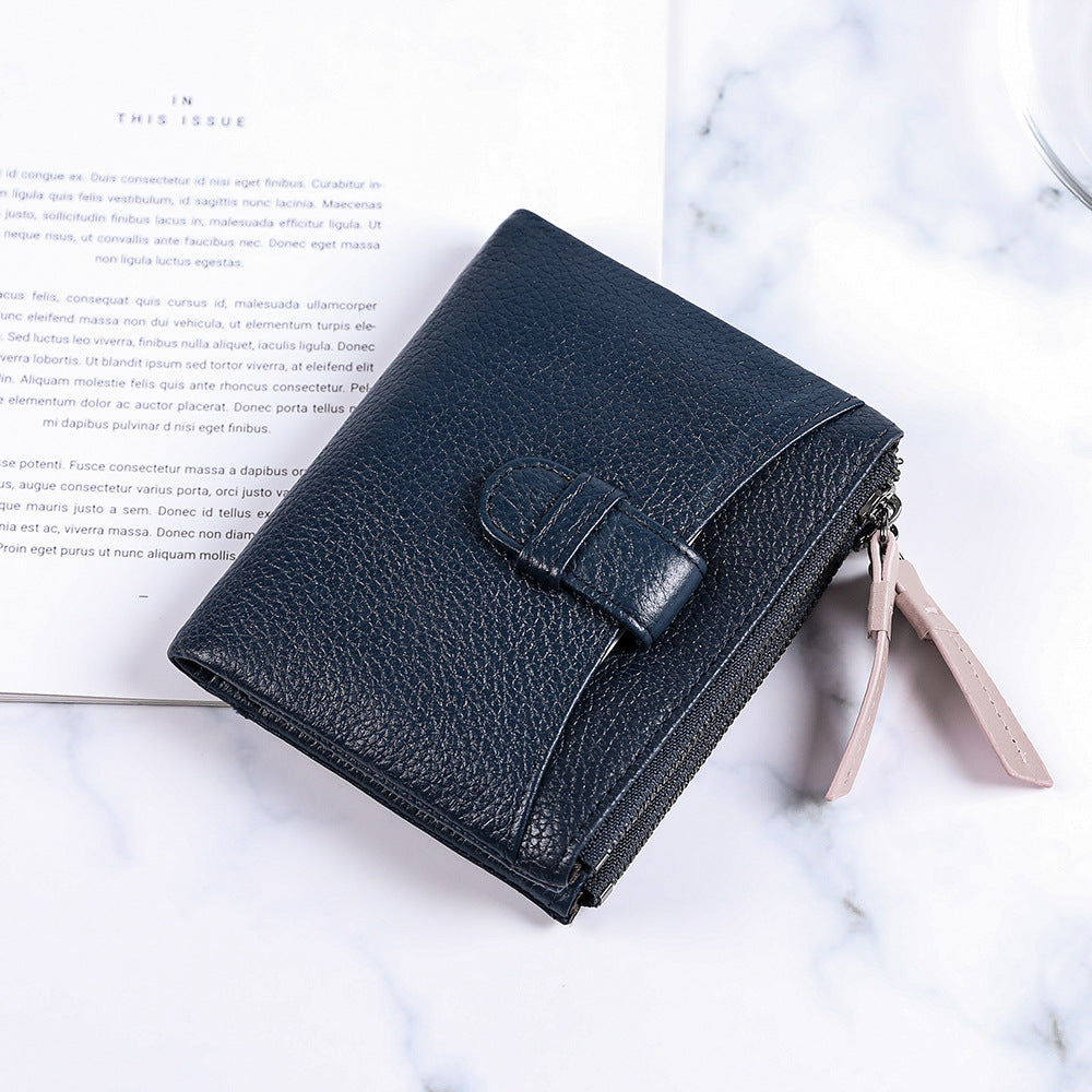 Women's Short Fashion First Layer Cowhide Zipper Ladies Wallets