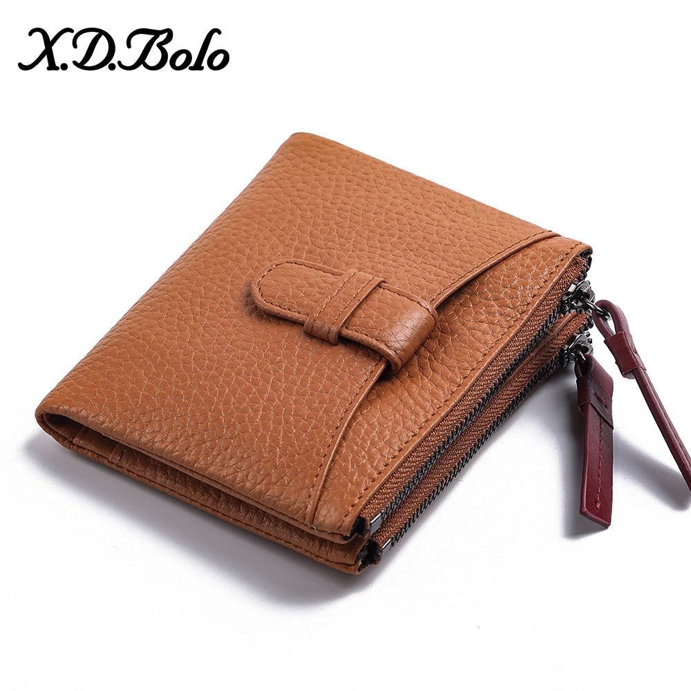 Women's Short Fashion First Layer Cowhide Zipper Ladies Wallets