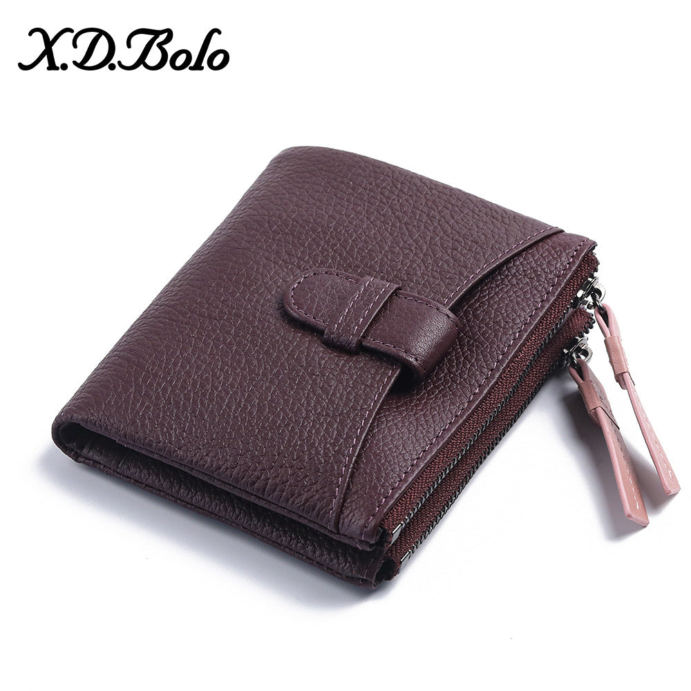 Women's Genuine Leather Short Fashion First Layer Cowhide Ladies Wallets