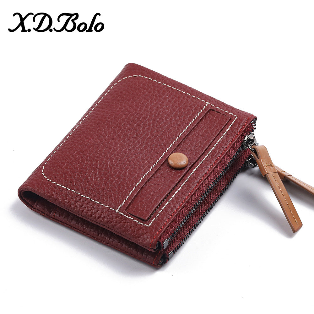 Women's Fashion Short Zip Cowhide Korean Style Ladies Wallets