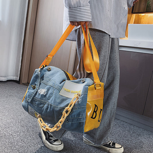 Women's Denim Yoga Portable Storage Trendy Leisure Travel Bags