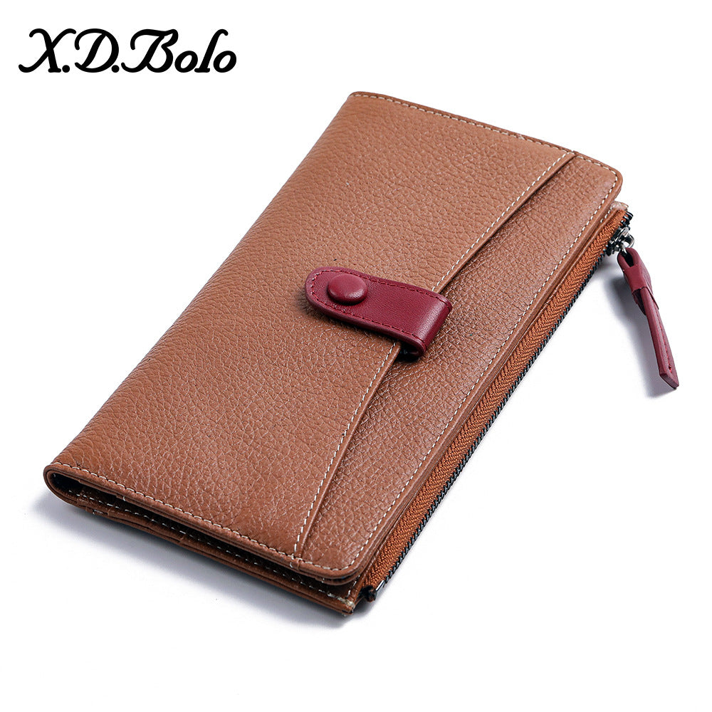 Women's Cowhide Multiple Slots Long Zipper Soft Ladies Wallets