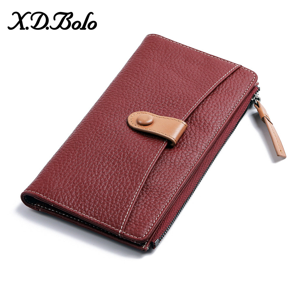 Women's Cowhide Multiple Slots Long Zipper Soft Ladies Wallets