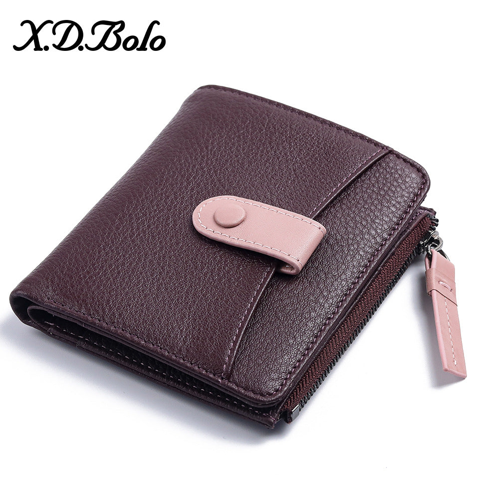 Women's Fashion Short Zip Cowhide Korean Style Ladies Wallets
