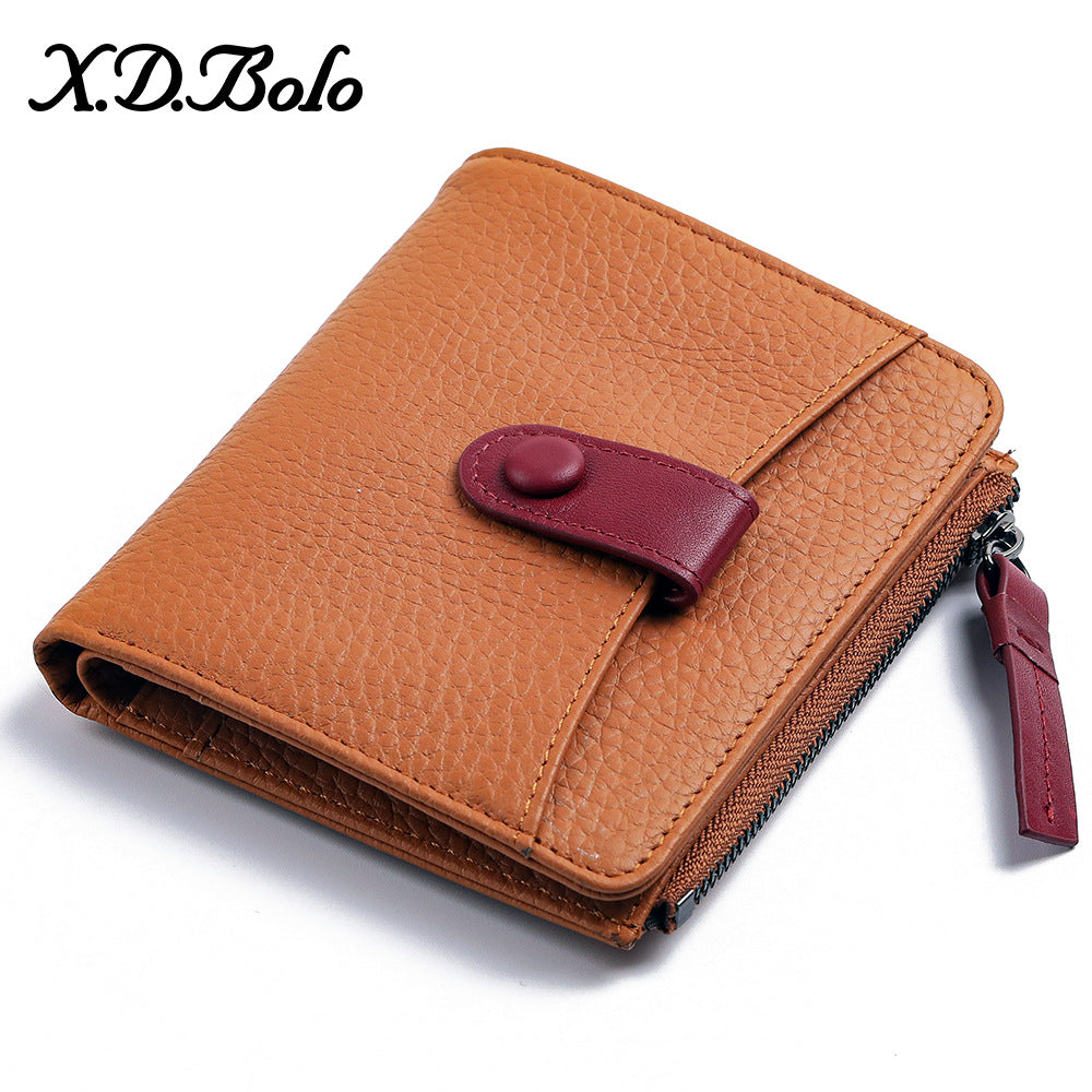Women's Fashion Short Zip Cowhide Korean Style Ladies Wallets