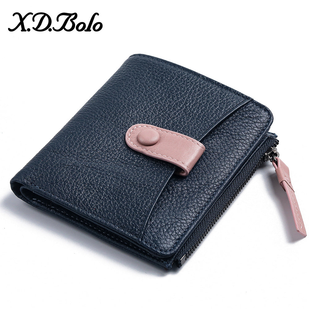 Women's Fashion Short Zip Cowhide Korean Style Ladies Wallets