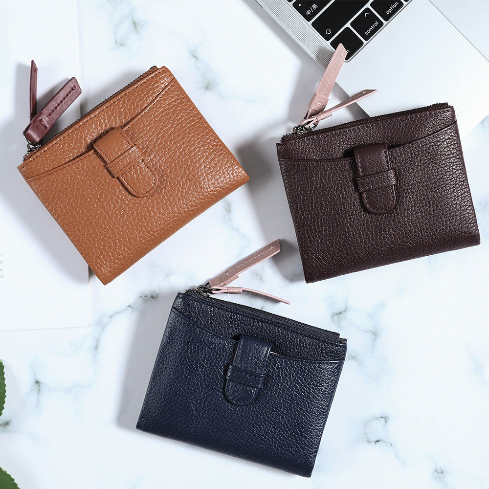 Women's Short Fashion First Layer Cowhide Zipper Ladies Wallets