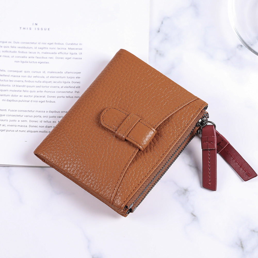 Women's Short Fashion First Layer Cowhide Zipper Ladies Wallets