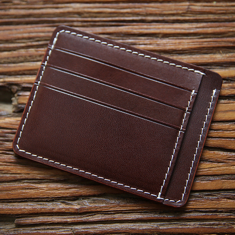 Men's Vegetable First Layer Short Cowhide Vintage Card Holder