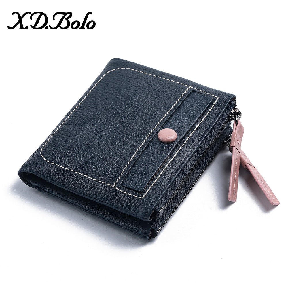Women's Fashion Short Zip Cowhide Korean Style Ladies Wallets