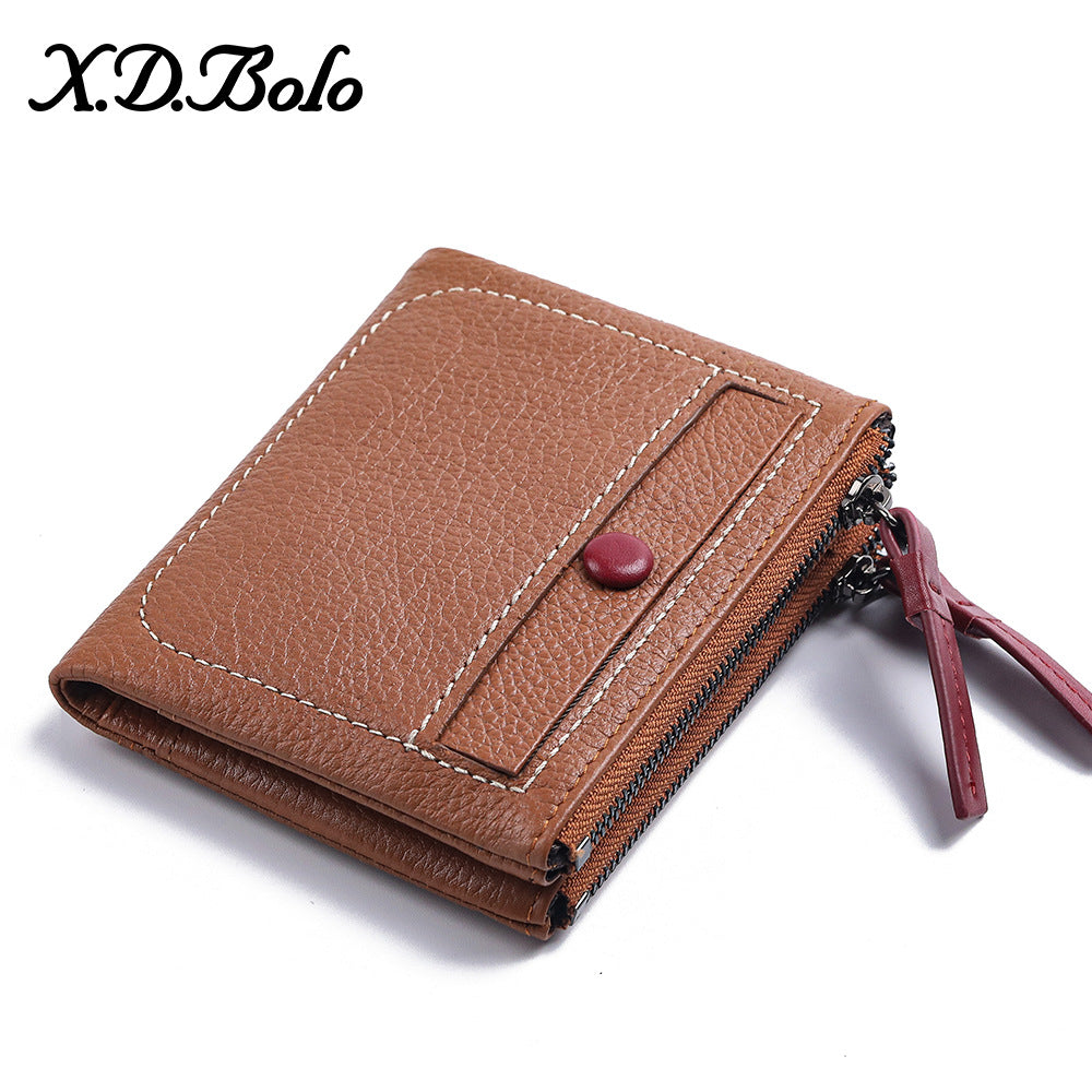 Women's Fashion Short Zip Cowhide Korean Style Ladies Wallets