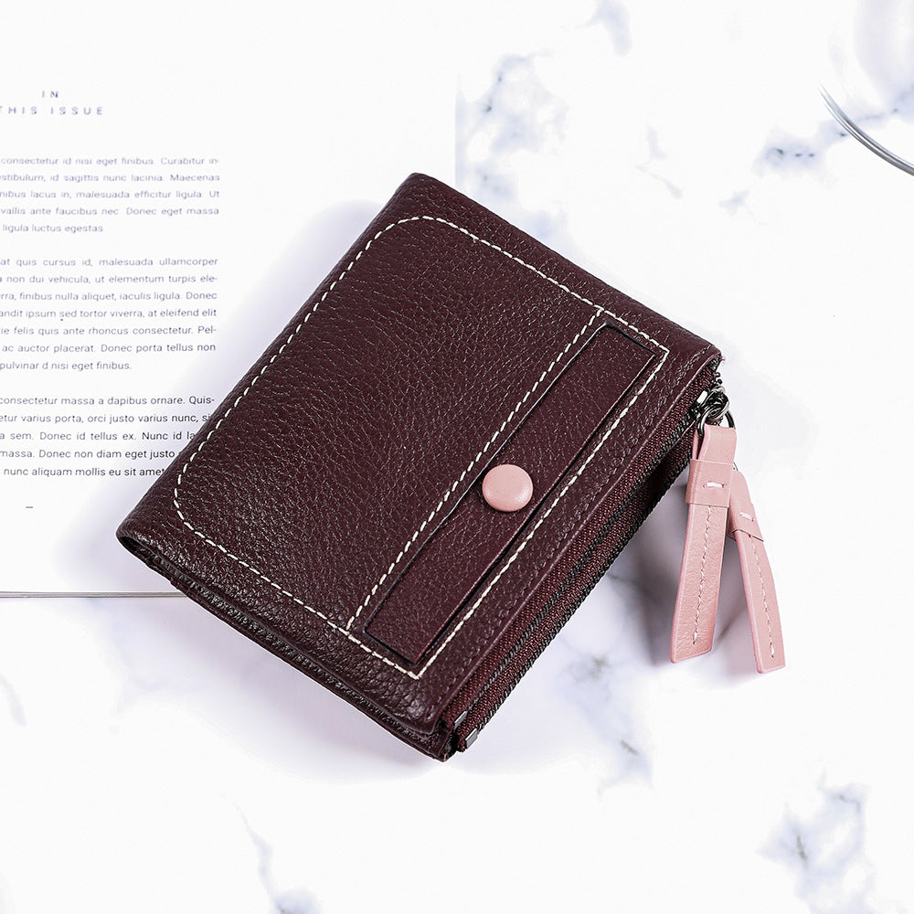 Women's Fashion Short Zip Cowhide Korean Style Ladies Wallets