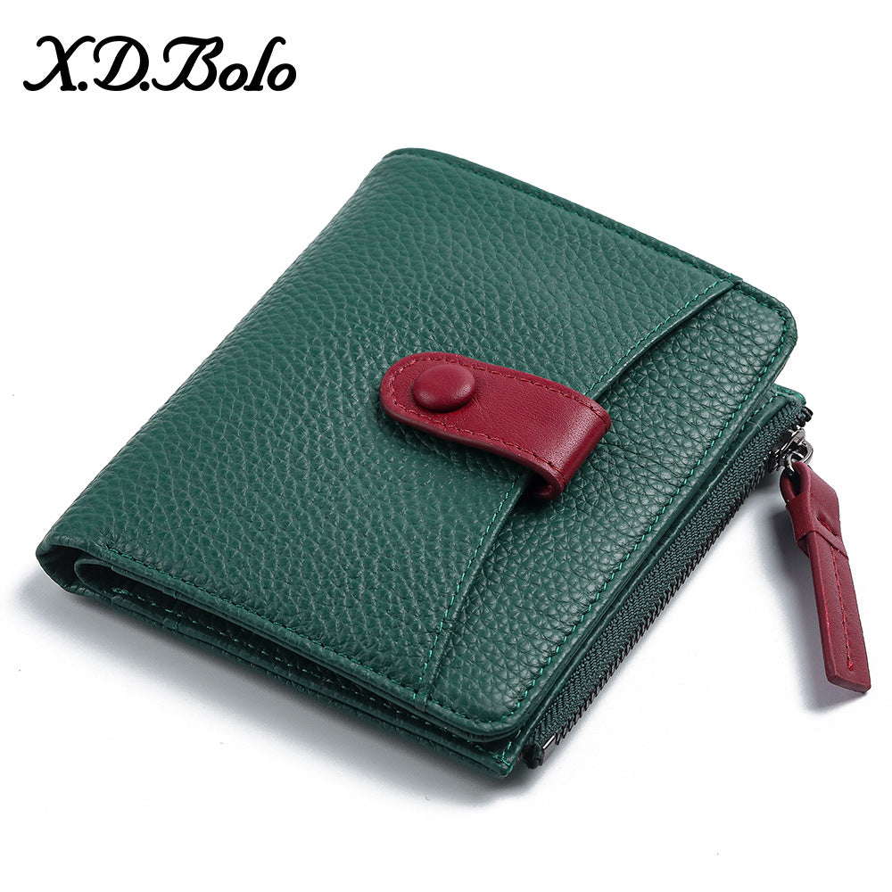 Women's Fashion Short Zip Cowhide Korean Style Ladies Wallets