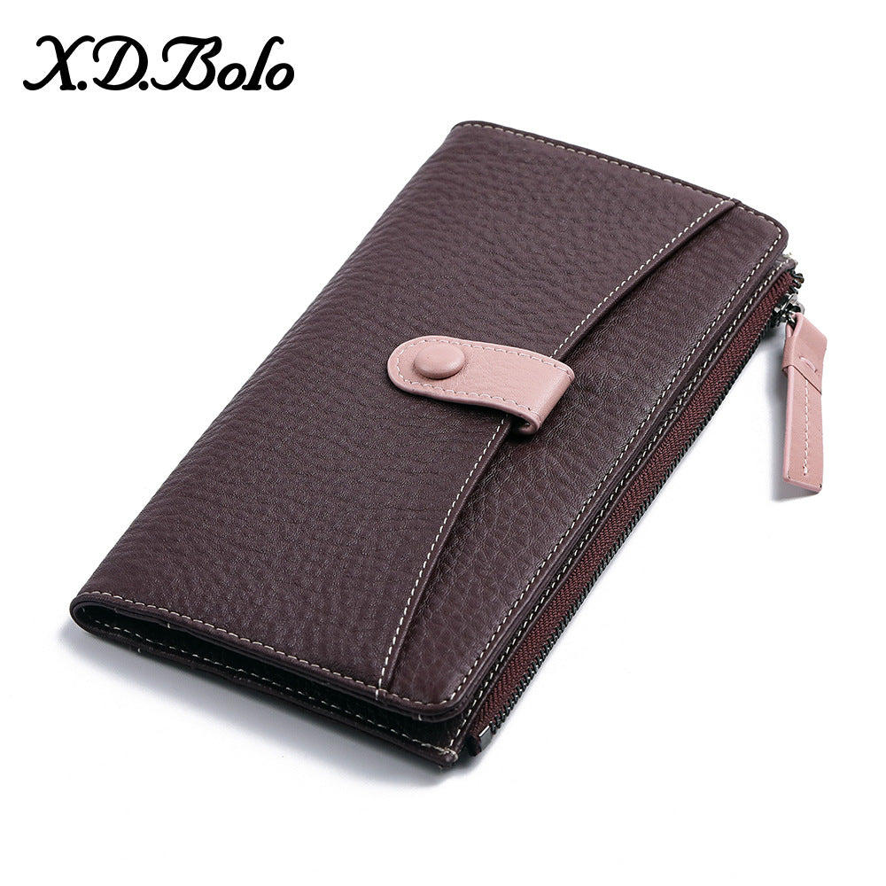 Women's Cowhide Multiple Slots Long Zipper Soft Ladies Wallets