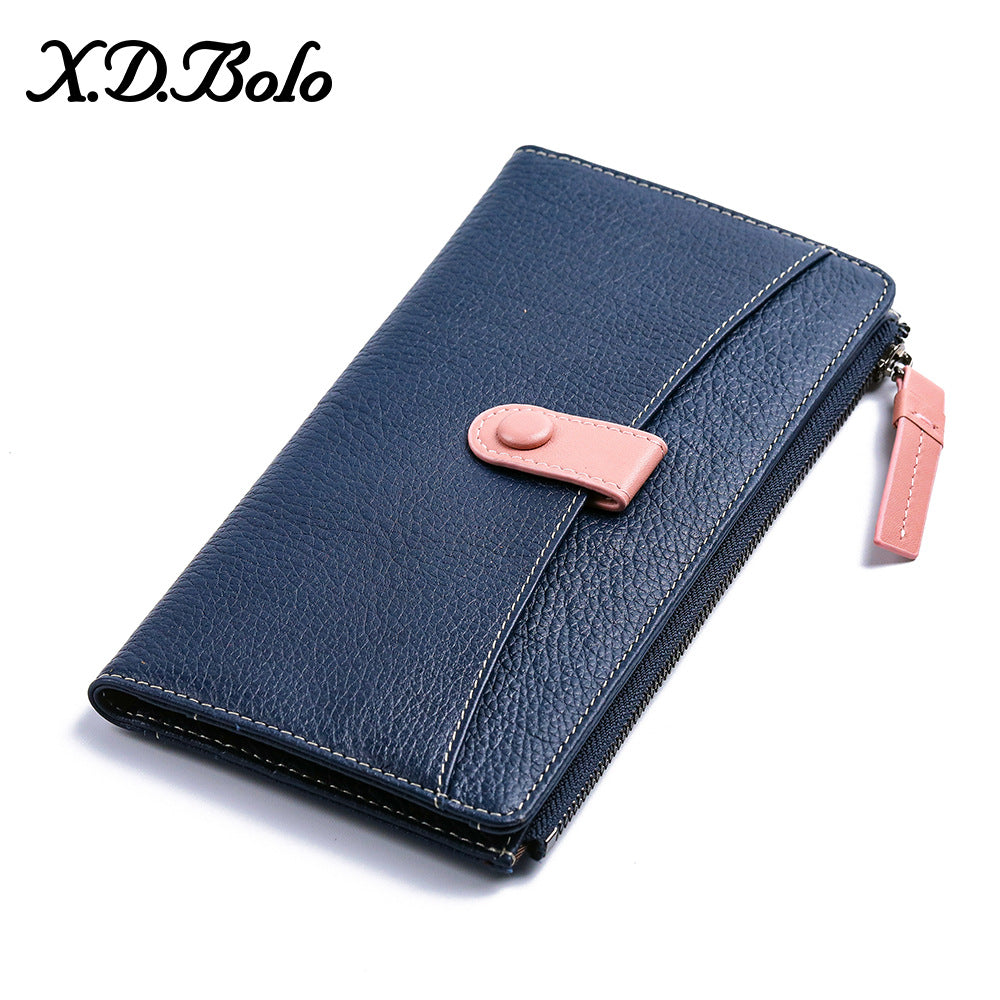 Women's Cowhide Multiple Slots Long Zipper Soft Ladies Wallets