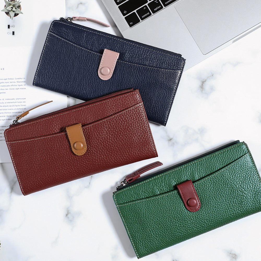 Women's Cowhide Multiple Slots Long Zipper Soft Ladies Wallets