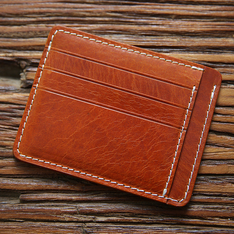 Men's Vegetable First Layer Short Cowhide Vintage Card Holder