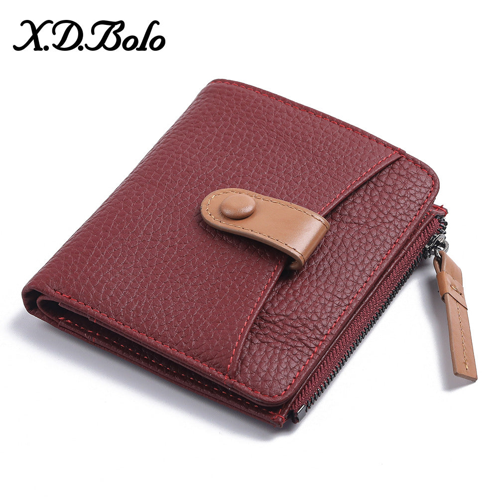 Women's Fashion Short Zip Cowhide Korean Style Ladies Wallets