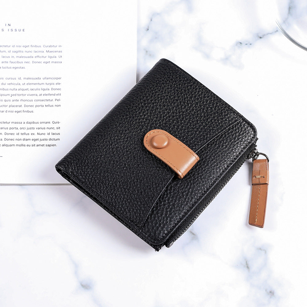 Women's Fashion Short Zip Cowhide Korean Style Ladies Wallets