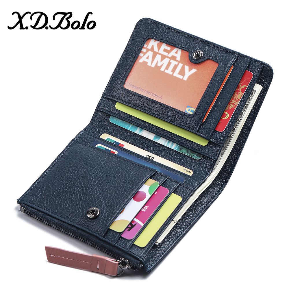 Women's Genuine Leather Short Fashion First Layer Cowhide Ladies Wallets