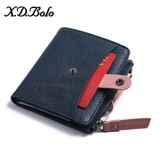 Women's Genuine Leather Short Fashion First Layer Cowhide Ladies Wallets