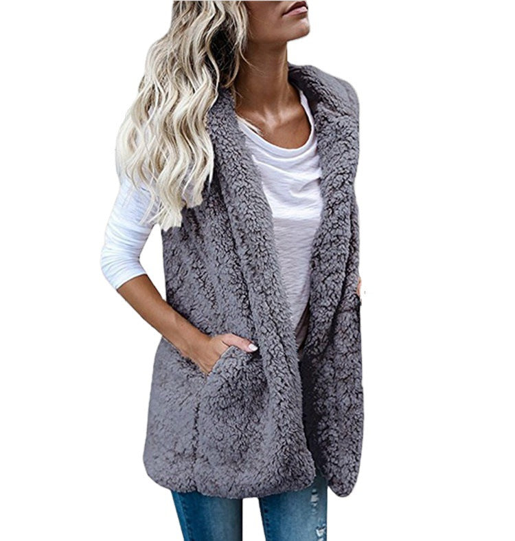 Women's Fashion Solid Color Sleeveless Hooded Pocket Plus Size