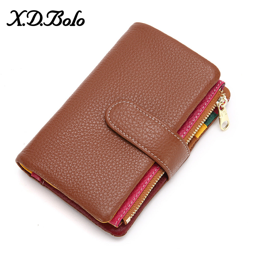 Short Female Fashion Zipper Soft Cowhide Ladies Wallets