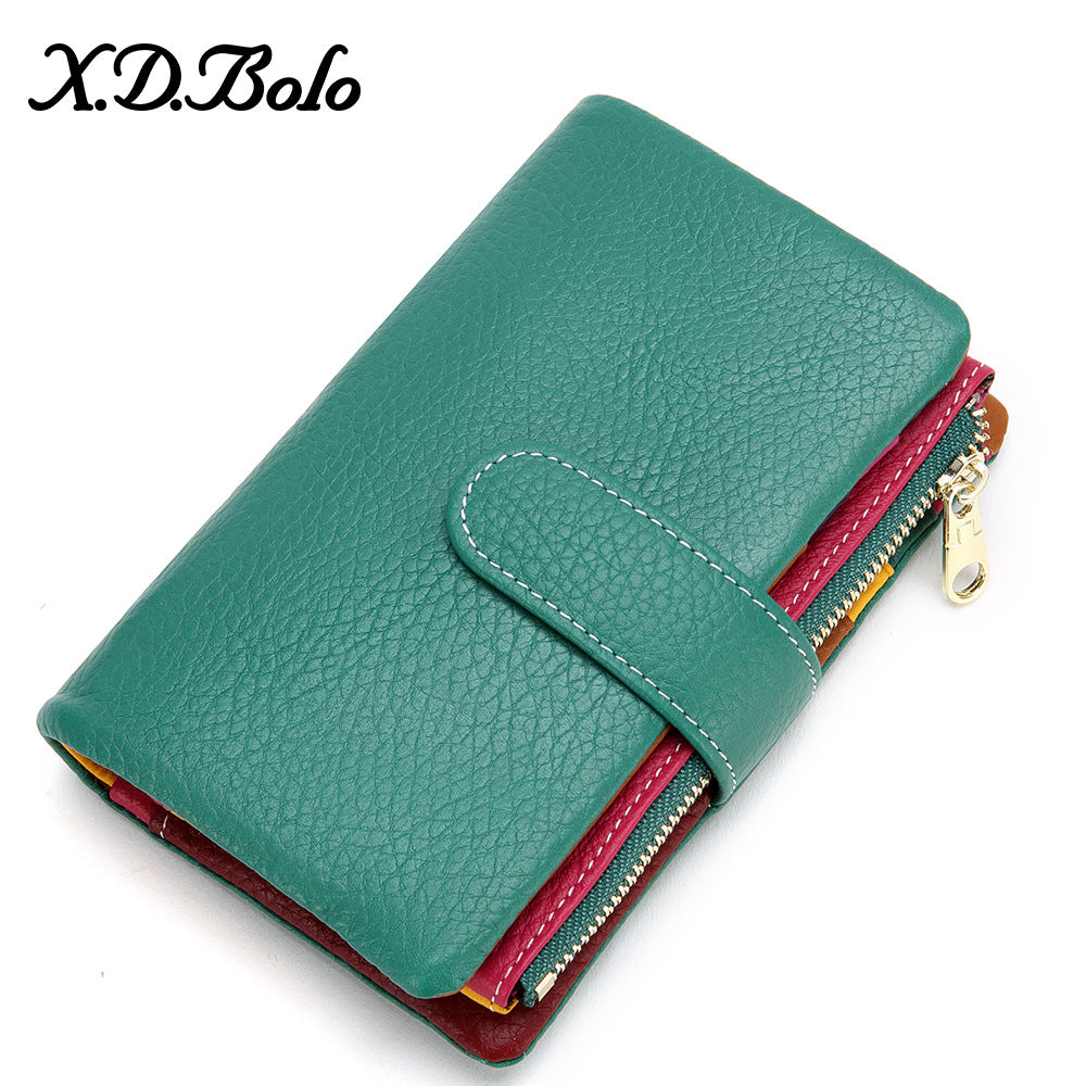Short Female Fashion Zipper Soft Cowhide Ladies Wallets