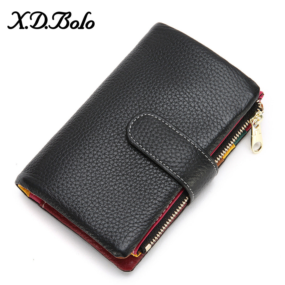 Short Female Fashion Zipper Soft Cowhide Ladies Wallets