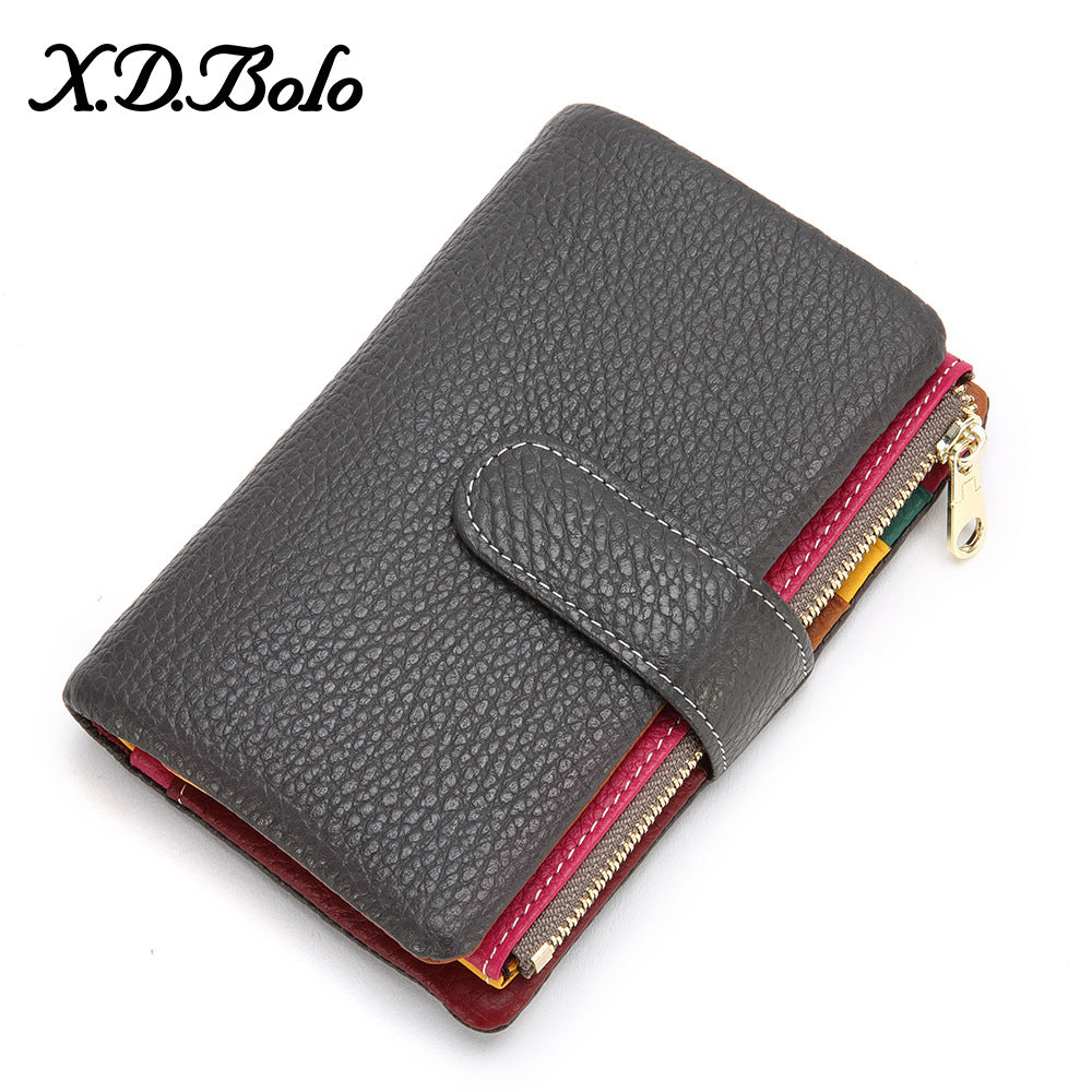 Short Female Fashion Zipper Soft Cowhide Ladies Wallets