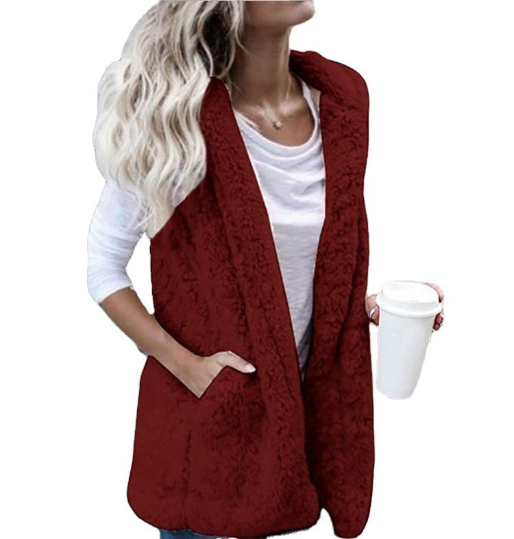 Women's Fashion Solid Color Sleeveless Hooded Pocket Plus Size