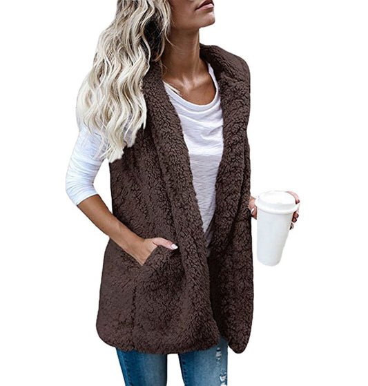 Women's Fashion Solid Color Sleeveless Hooded Pocket Plus Size