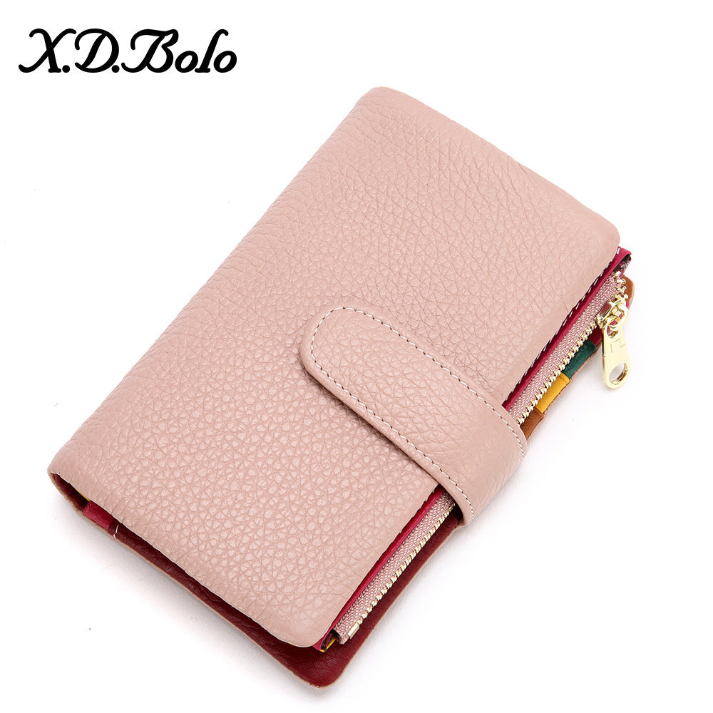 Short Female Fashion Zipper Soft Cowhide Ladies Wallets