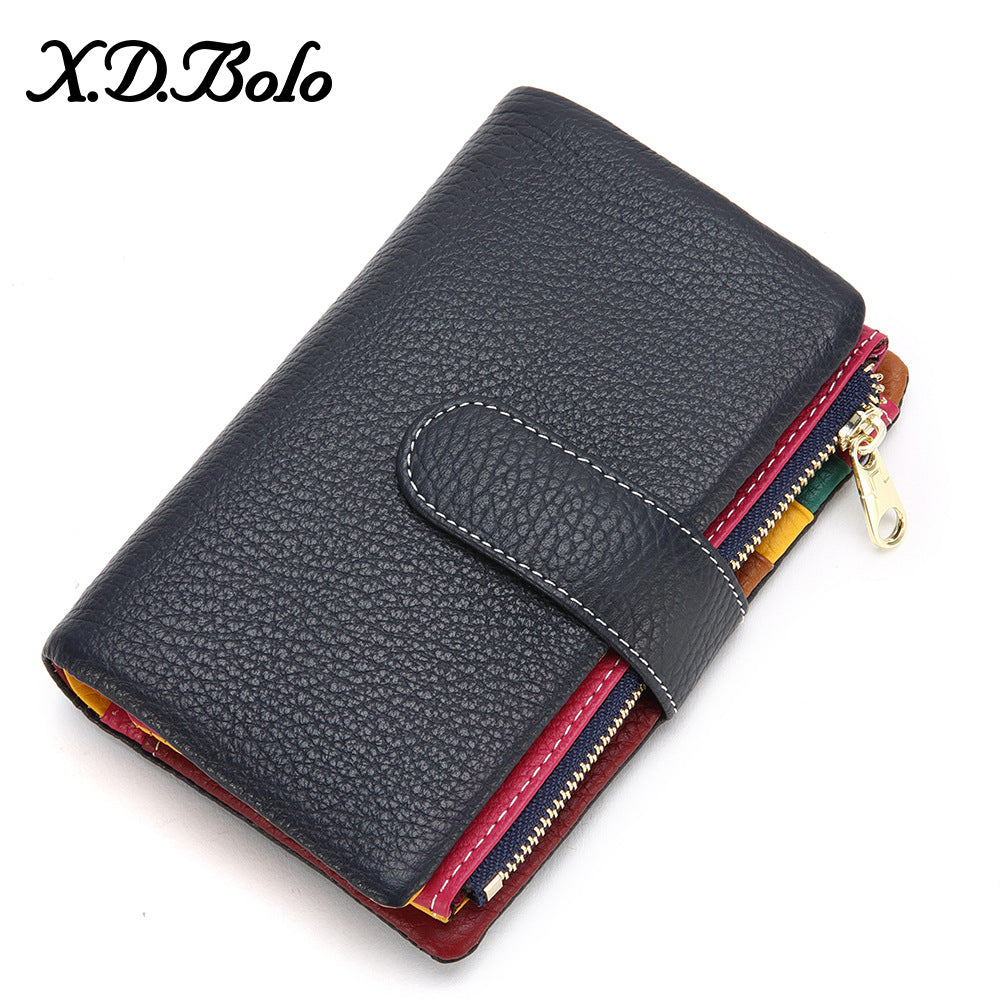 Short Female Fashion Zipper Soft Cowhide Ladies Wallets