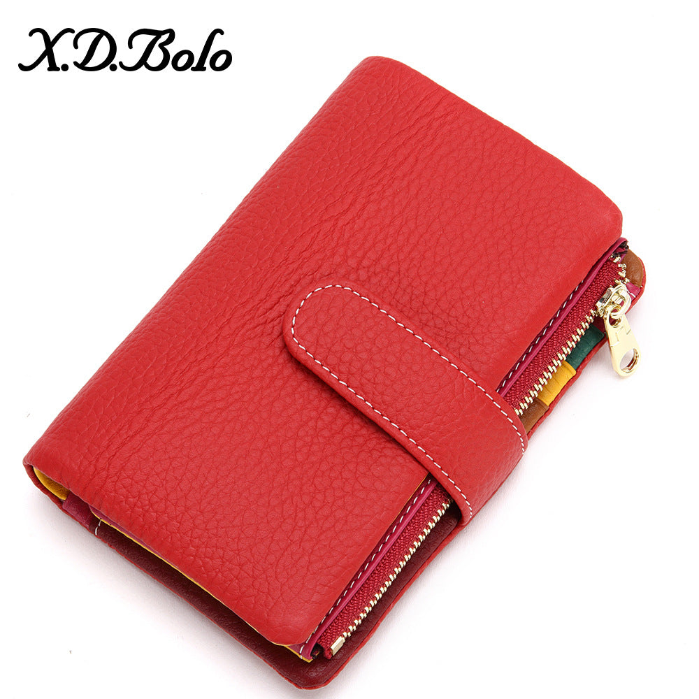 Short Female Fashion Zipper Soft Cowhide Ladies Wallets