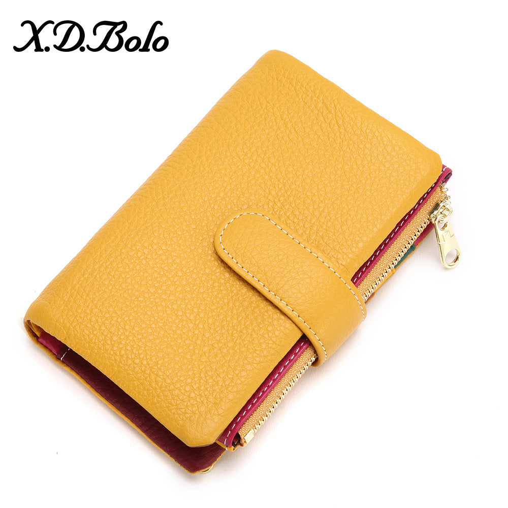 Short Female Fashion Zipper Soft Cowhide Ladies Wallets
