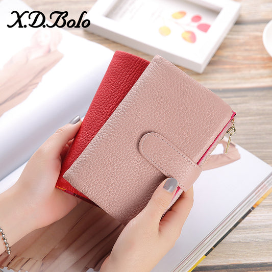 Short Female Fashion Zipper Soft Cowhide Ladies Wallets