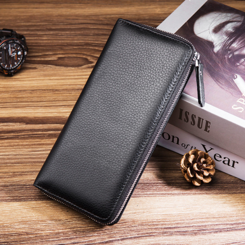 Men's First Layer Cowhide Vintage Business Zipper Multiple Handbags