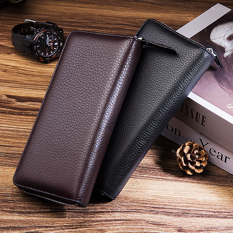 Men's First Layer Cowhide Vintage Business Zipper Multiple Handbags