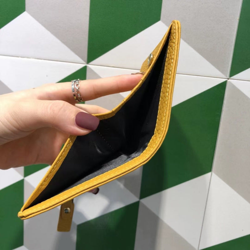 Korean Style Top Layer Cowhide Short Yellow Two Fold Ladies Wallets