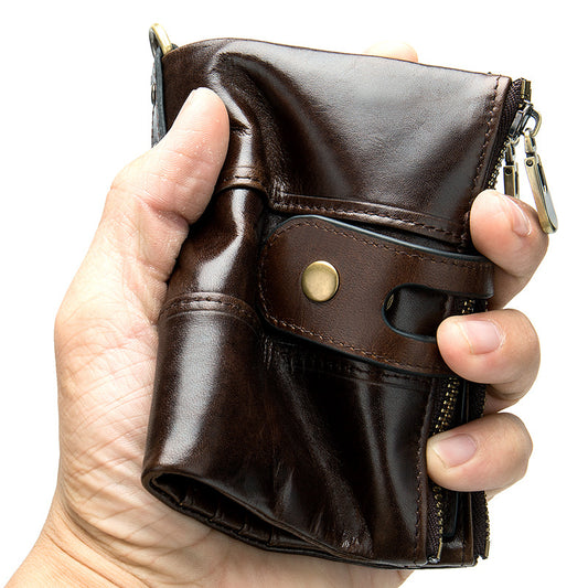 Men's Vintage 2 Fold First Layer Cowhide Coin Purses