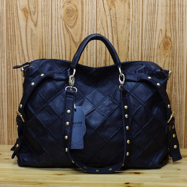 Women's Cowhide Leather Contrast Color Trendy Design Women's Handbag