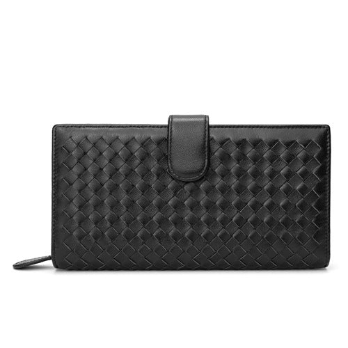 Women's & Men's & Leather Woven Long Clutch Zipper Ladies Wallets