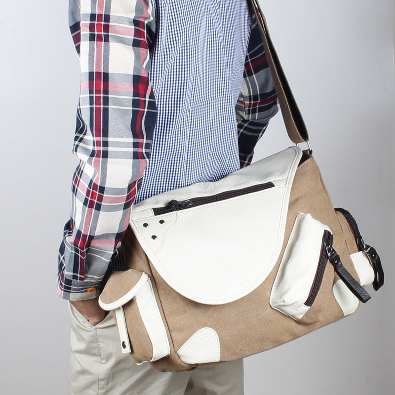 Classy Men's Graceful Korean Canvas Green Men's Shoulder Bags