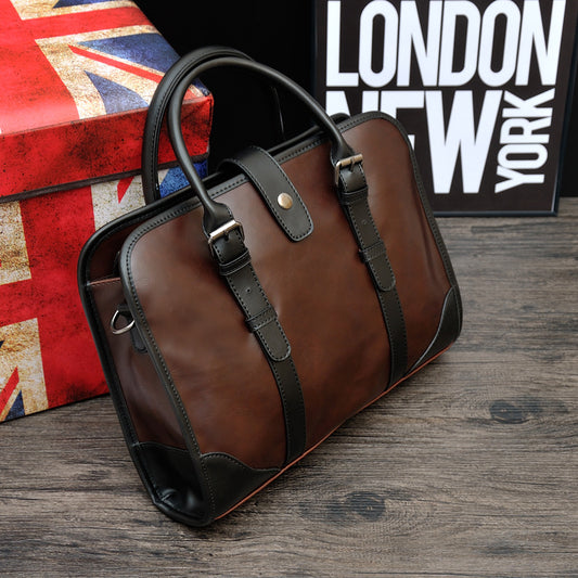 Men's Crazy Horse Leather Trendy Business Office Handbags
