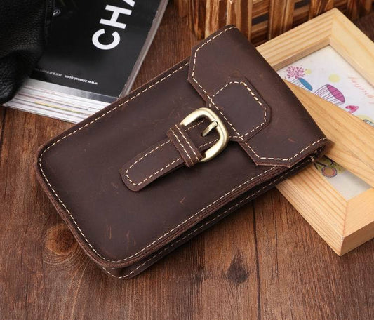Men's New Retro Crazy Horse Leather Phone Bags