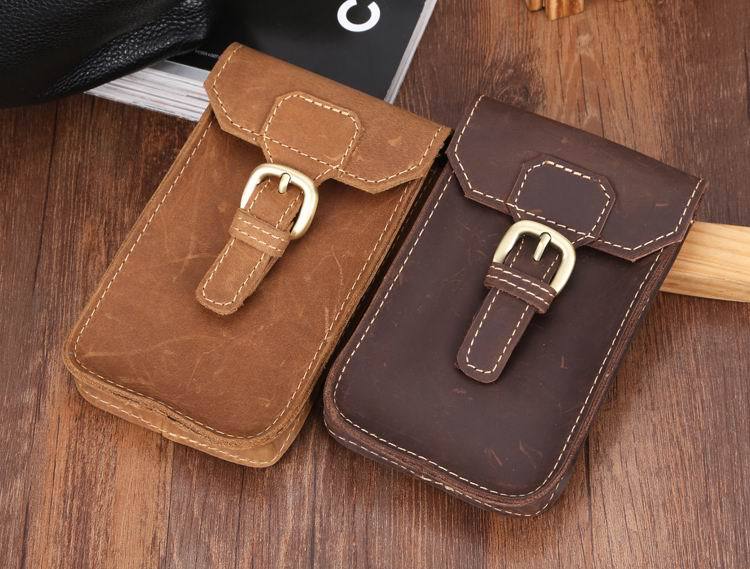 Men's New Retro Crazy Horse Leather Phone Bags