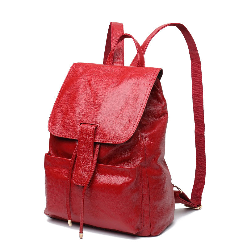 Women's Cowhide Version College Style Genuine Leather Backpacks